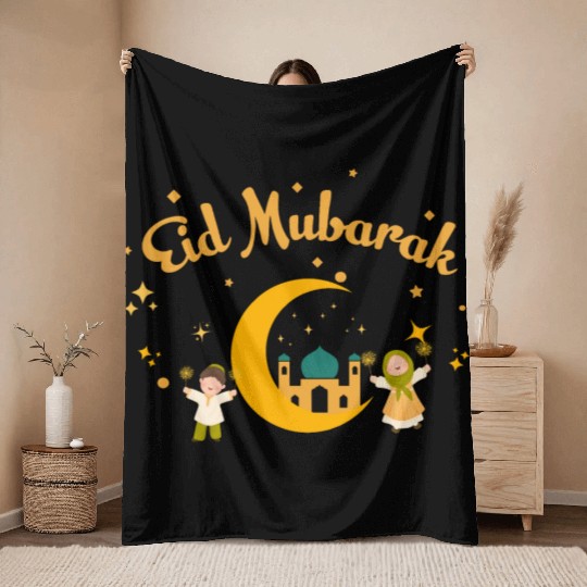 Happy Eid Mubarak for men women son and daughter Throw Blankets