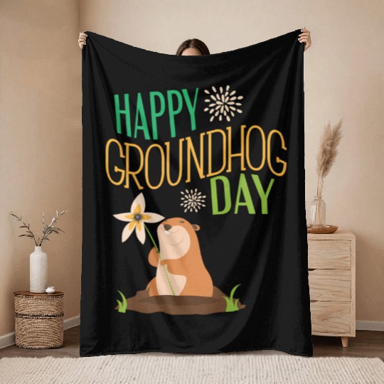 Groundhog Day 2021 Happy Ground Hog Throw Blankets