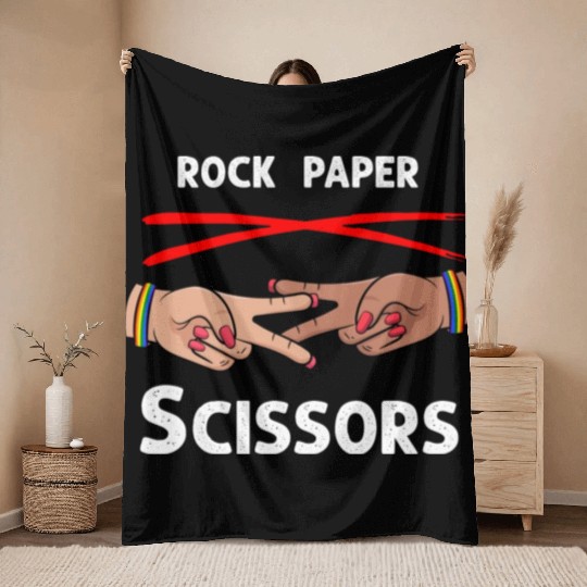 Rock Paper Scissors Funny Lesbian Pride LGBT Throw Blankets
