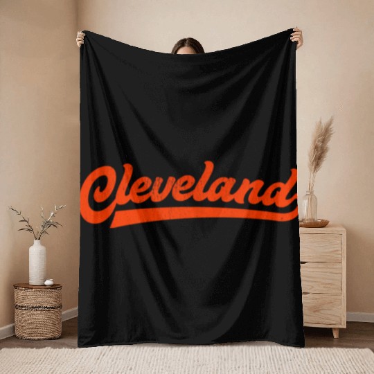 I Love Cleveland Ohio Sports Script Throw Blankets