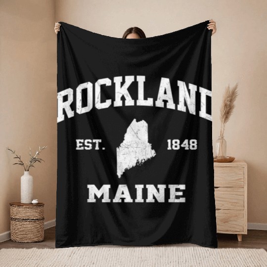 Rockland Maine Me State Athletic Style Throw Blankets