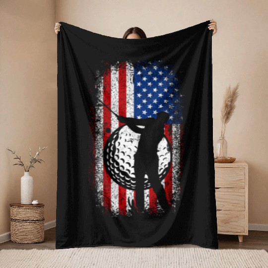 Usa Flag 4th of july golf design for golfers Throw Blankets