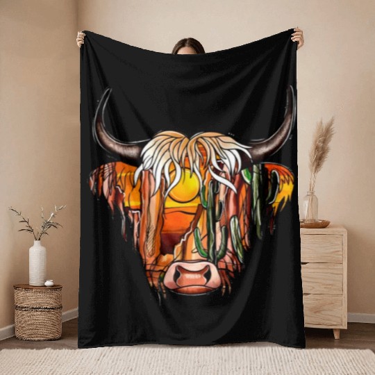 Desert Dreamer Highland Cow Throw Blankets