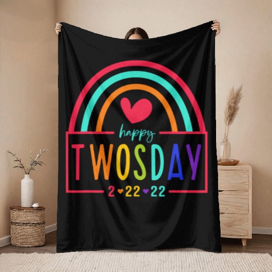 February 2Nd 2022 2-22-22 School Rainbow Happy Two Throw Blankets