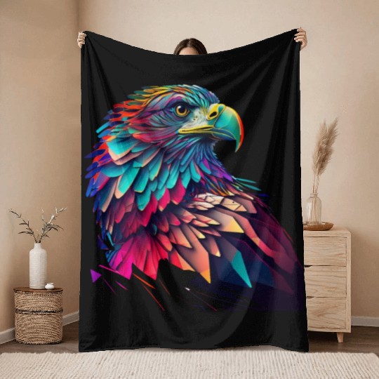 psychedelic eagle Throw Blankets