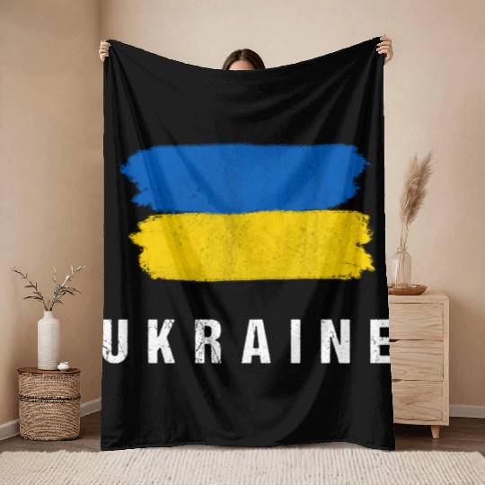 Painted Ukraine Flag Ukrainian Flag Fan Throw Blankets