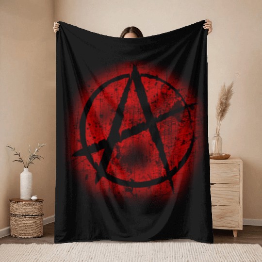 Red Anarchy Symbol Graffiti Style Anarchism Punk Throw Blankets
