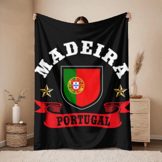 Portuguese Flag Summer Beach Vacation Madeira Port Throw Blankets
