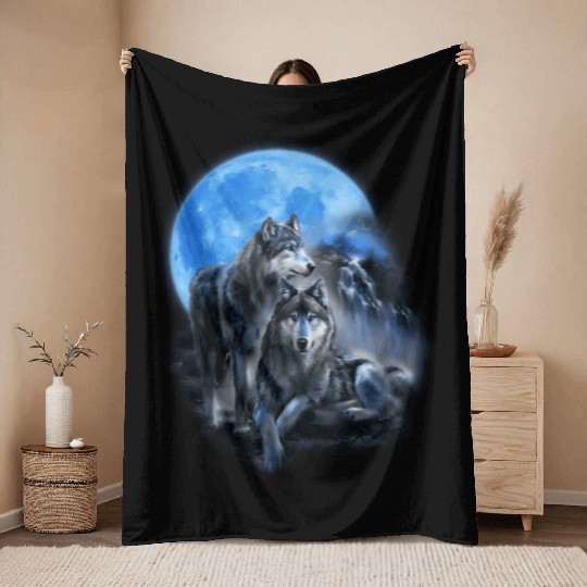 The Mountain Men'S Wolfs Lookout Native American Throw Blankets