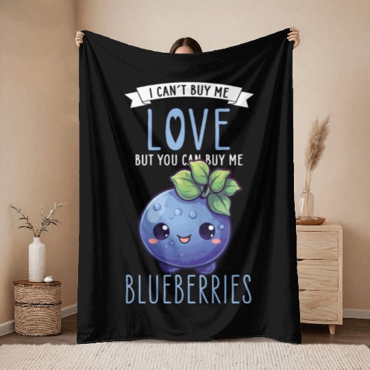 Blueberries Kawaii Throw Blankets