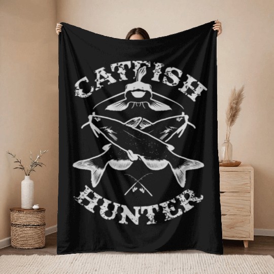 Catfish Hunter Fishermans Fishing Throw Blankets