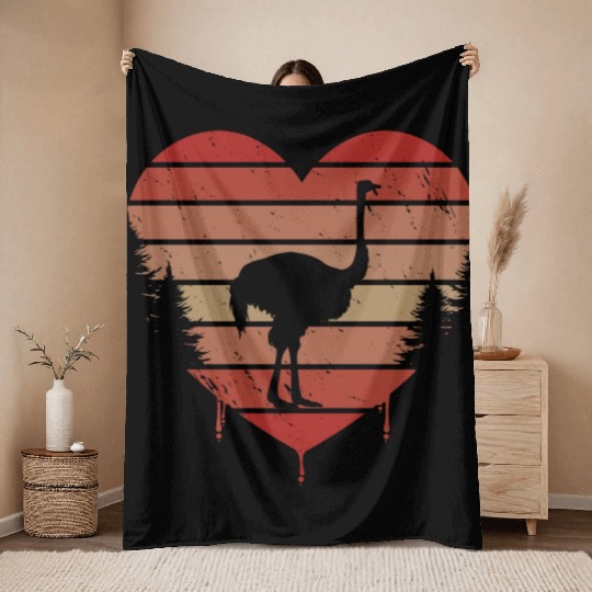 Cute Red Vintage Heart Ostriches Valentine Day Throw Blankets