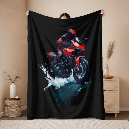 Illustration sport motorcycle Throw Blankets