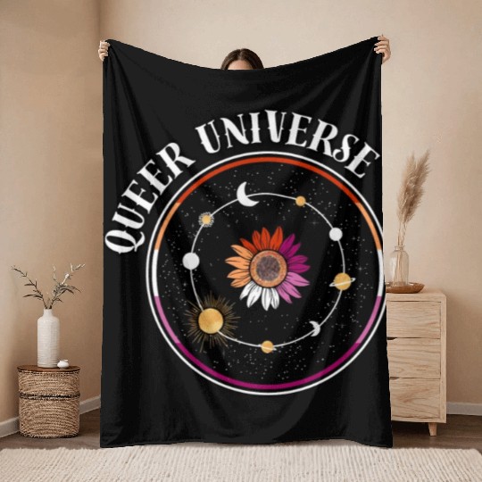 LGBTQ Queer Universe, Lesbian Flag Sunflower Throw Blankets