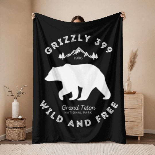 Grizzly 399 Wild Free Grand Teton National Park Throw Blankets