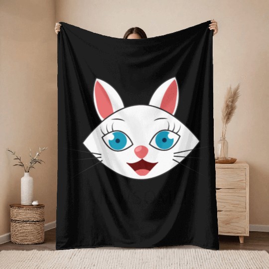 Mewsome White Cat Face Throw Blankets
