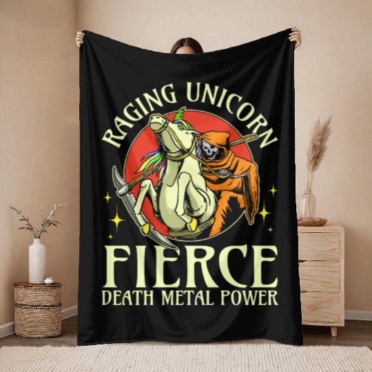 Goth Rock Satan Unicorn Festivals Death Metal Throw Blankets