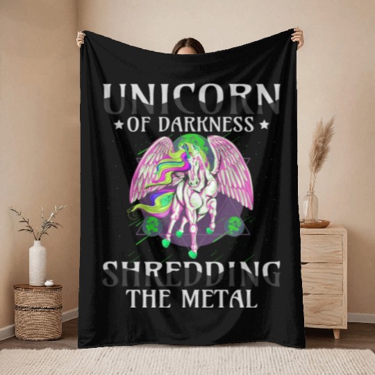 Goth Rock Satan Unicorn Festivals Death Metal Throw Blankets