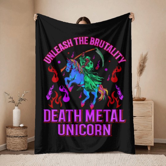 Goth Rock Satan Unicorn Festivals Death Metal Throw Blankets