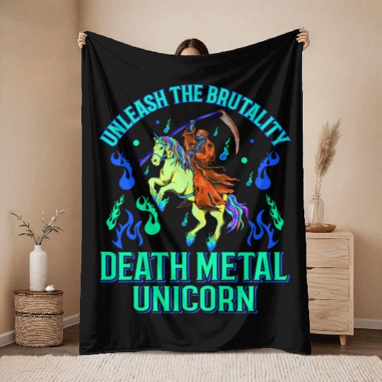 Goth Rock Satan Unicorn Festivals Death Metal Throw Blankets