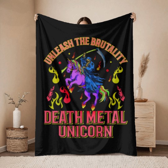 Goth Rock Satan Unicorn Festivals Death Metal Throw Blankets