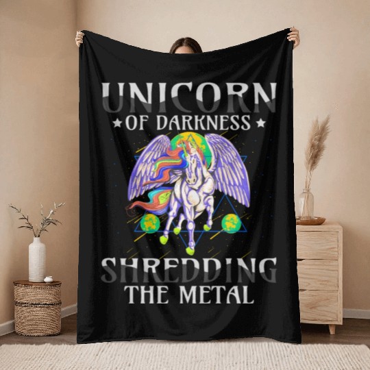 Goth Rock Satan Unicorn Festivals Death Metal Throw Blankets