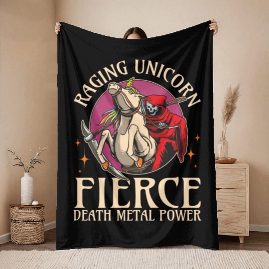 Goth Rock Satan Unicorn Festivals Death Metal Throw Blankets