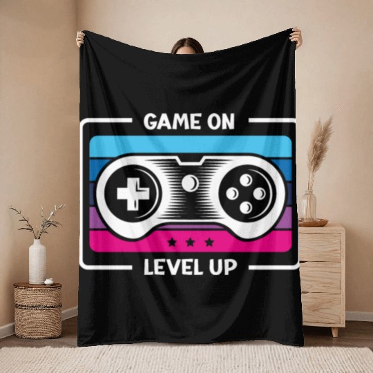 Game on level up illustration in black Throw Blankets