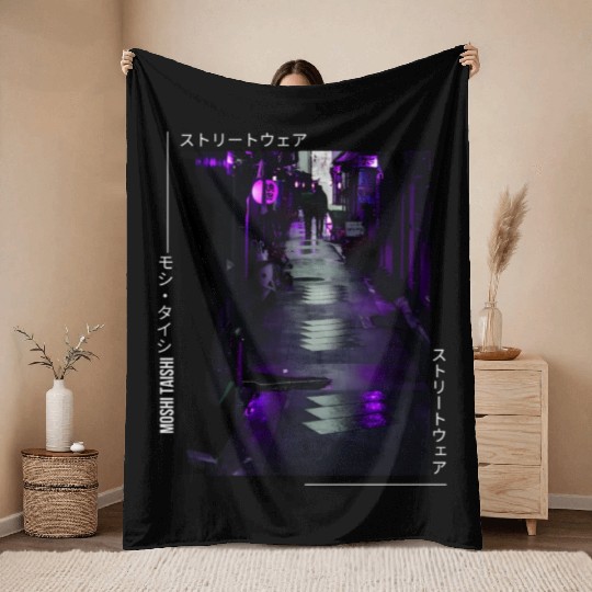 Japanese Cyberpunk Tokyo Streetwear Aesthetic Throw Blankets