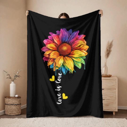 Rainbow Sunflower LGBTQ Community Transgender Pun Throw Blankets
