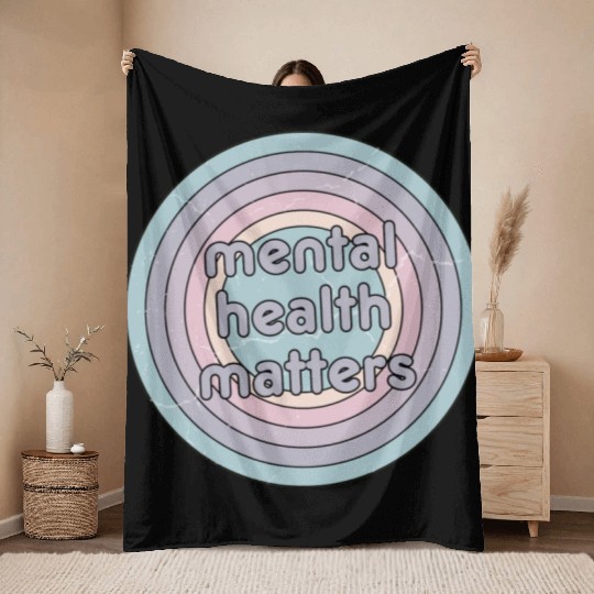 Mental Health Matters | Retro Circle French Grey Throw Blankets