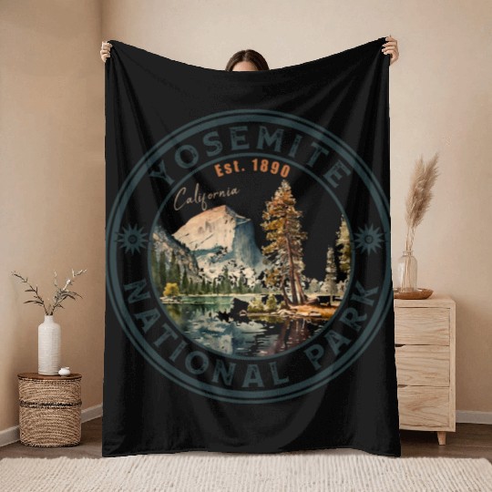 Yosemite National Park Vintage Style Half Dome Throw Blankets