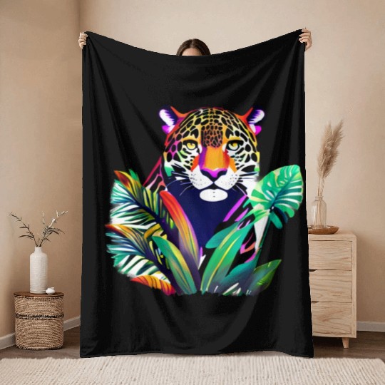 Jaguar in the Tropics Throw Blankets