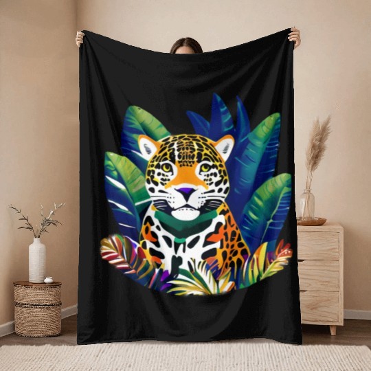 Jaguar in the Tropics Throw Blankets