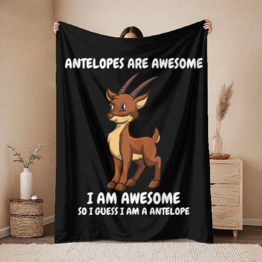 Cute funny brown antelope Throw Blankets