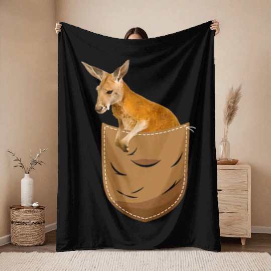 Kangaroo In Pocket Funny Animal Lover Throw Blankets
