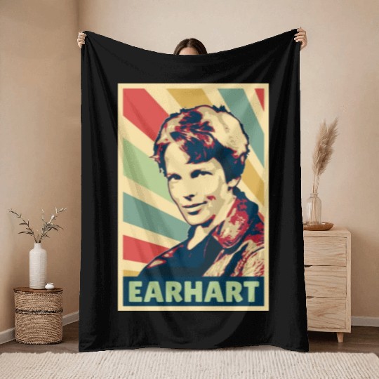Amelia Earhart Vintage Colors Throw Blankets