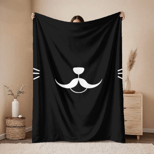 Moustache Cat Face Throw Blankets