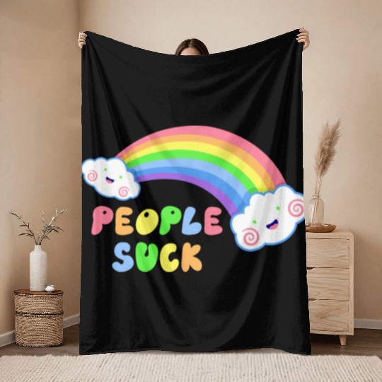 People Suck Dooom Rainbow Throw Blankets