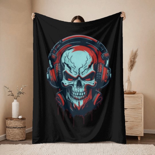 angry skull Throw Blankets