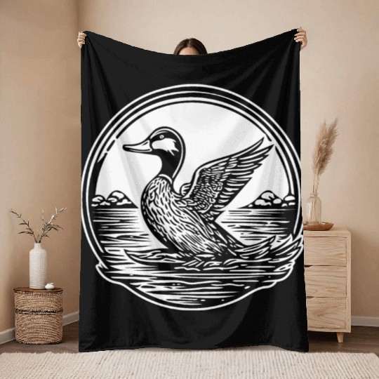 Duck Bird Nature Pond Throw Blankets