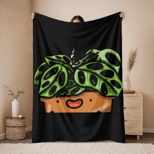 Pocket Plant Monstera Adansonii Throw Blankets