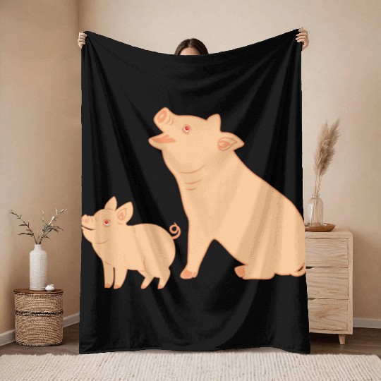 Mother pig with piglet Throw Blankets