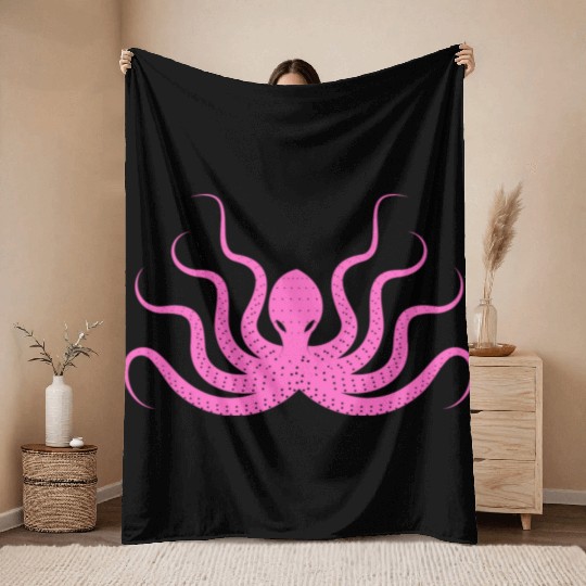 Menace Octopus Neon Pink Throw Blankets
