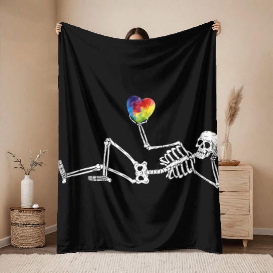 Heart Valentines Day Skeleton Gothic Boyfriend Him Throw Blankets