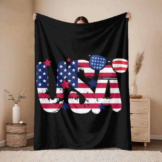 USA Flag Patriotic 4th of July America day of Throw Blankets