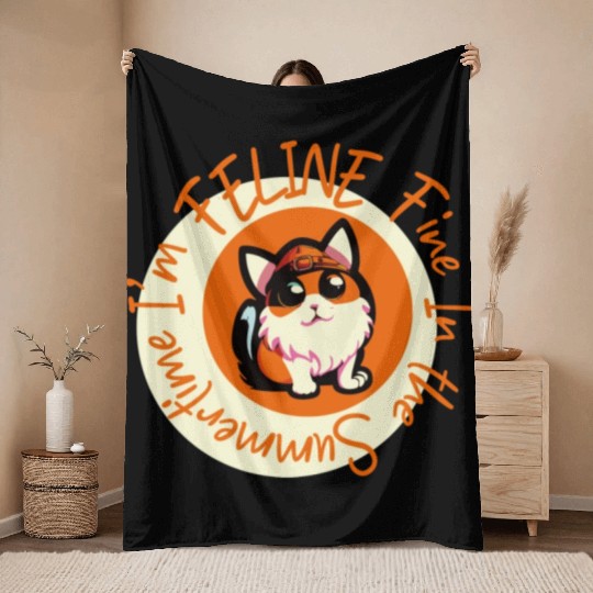I'm FELINE Fine | Cat Lover Summer Animal Party Throw Blankets