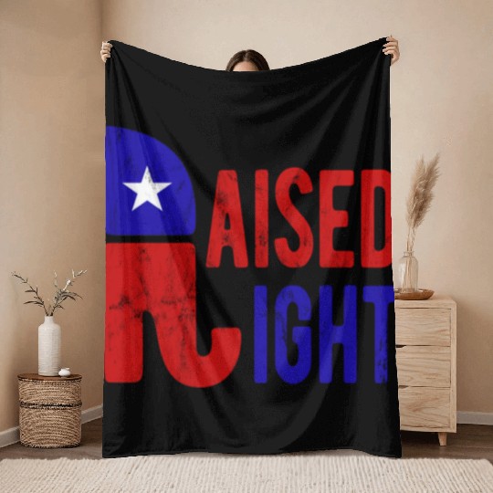 Raised Right Proud Republican Elephant Logo Usa Throw Blankets
