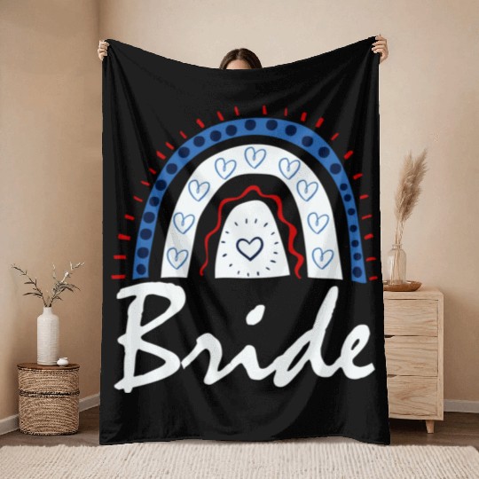 Bride Matching Bachelorette Wedding Rainbow Throw Blankets