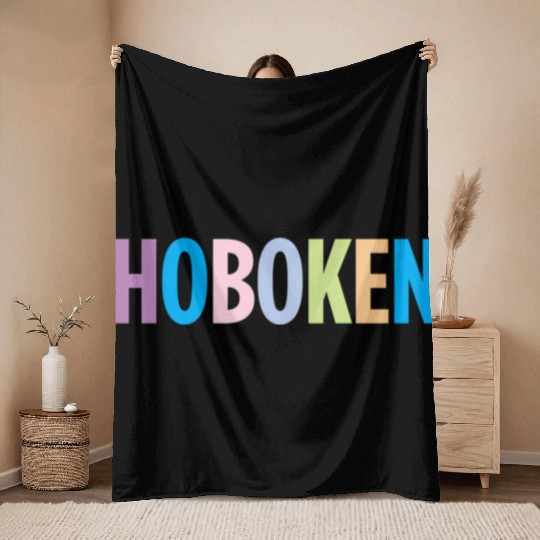 Hoboken New Jersey Colorful Type Throw Blankets
